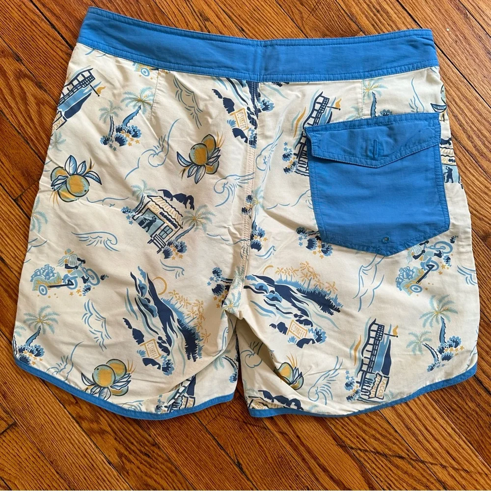 Patagonia Blue and Cream Printed Hybrid Shorts
